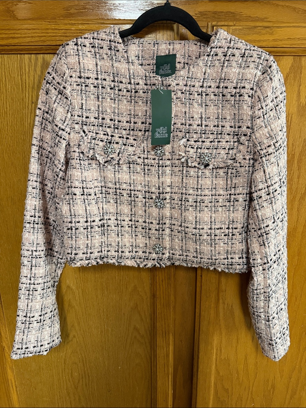 wild fable Blush Pink and Black Tweed Cropped Blazer